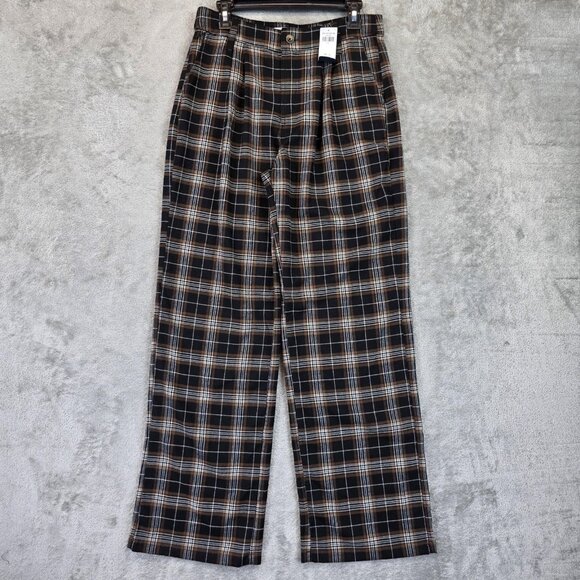 Hollister Pants Womens 7 Long Brown Black Plaid High-Rise Straight W28 Stretch - Picture 1 of 12